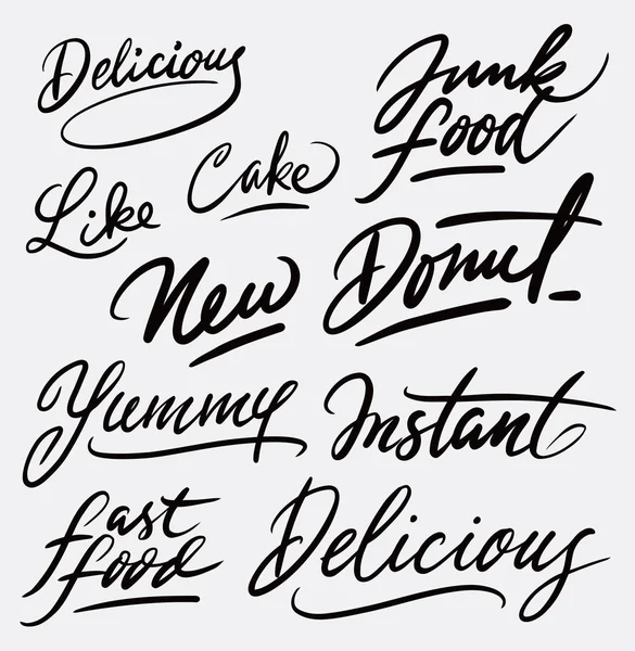 Deliziosa tipografia scritta a mano fast food . — Vettoriale Stock