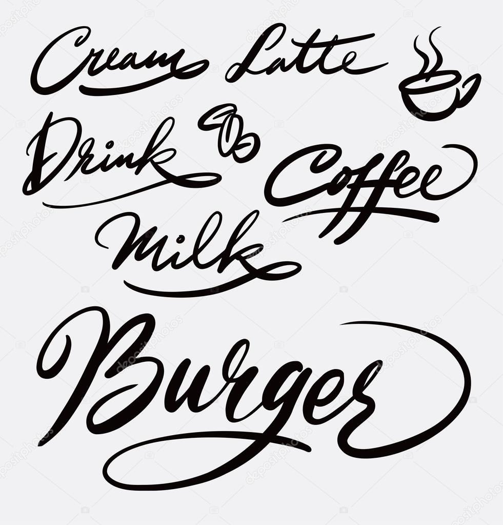 Burger and coffee hand written typography.