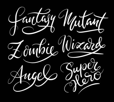 Fantezi ve süper kahraman el tipografi yazılı. 