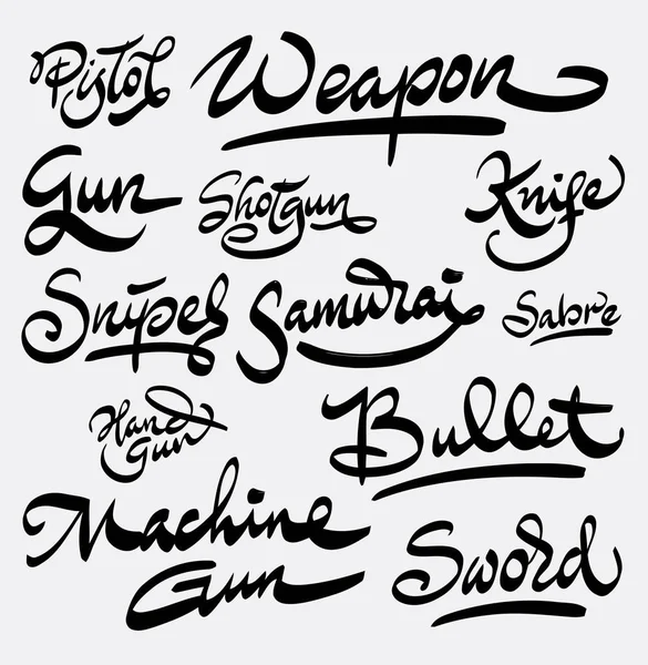 武器和子弹的手写字体 — 图库矢量图片
