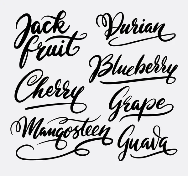 Jack fruit en durian handgeschreven typografie. — Stockvector