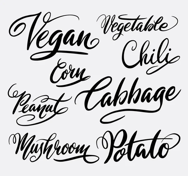 Tipografia vegana e vegetale scritta a mano . — Vettoriale Stock