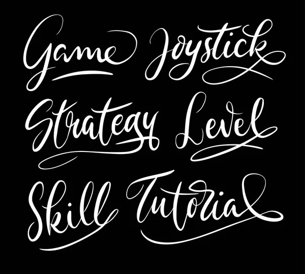 Tutorial en spel strategie handgeschreven typografie. — Stockvector