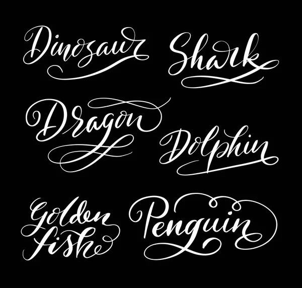 Dragon en dinosaur handgeschreven typografie — Stockvector