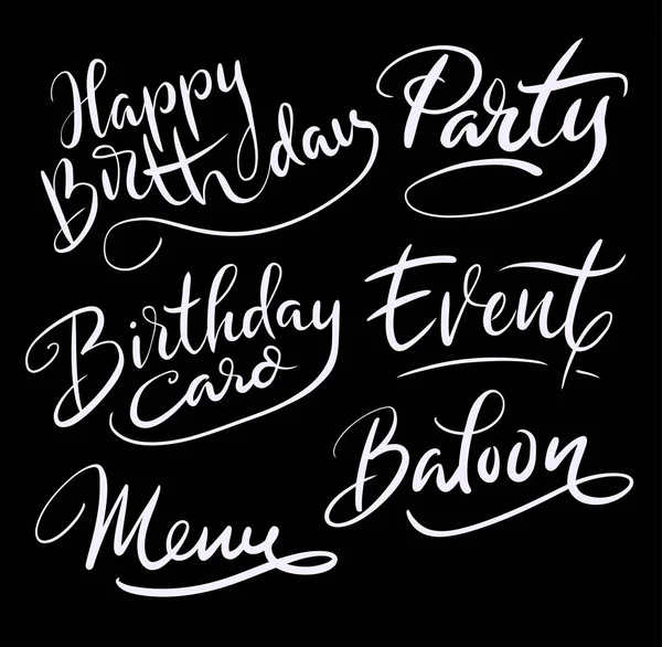 Happy Birthday und Party handgeschriebene Typografie — Stockvektor