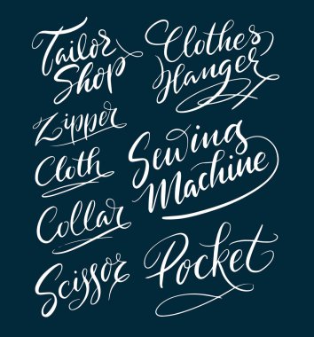 Terzi dükkanı ve dikiş makinesi el tipografi yazılı