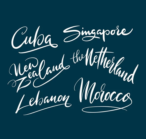 Singapore und Neuseeland handgeschriebene Typografie. — Stockvektor