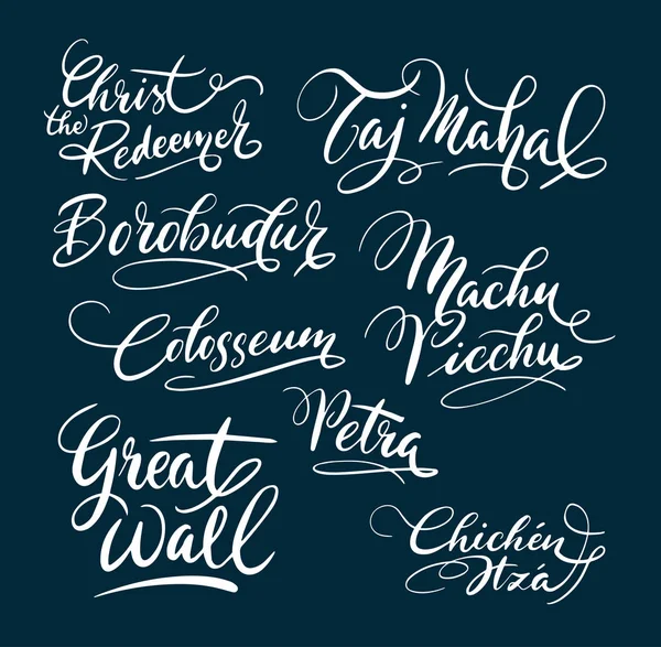 Büyük duvar ve taj mahal el tipografi yazılı.