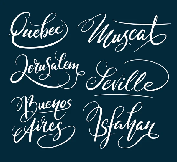 Quebec i Sewilli, odręczny typografii. — Wektor stockowy