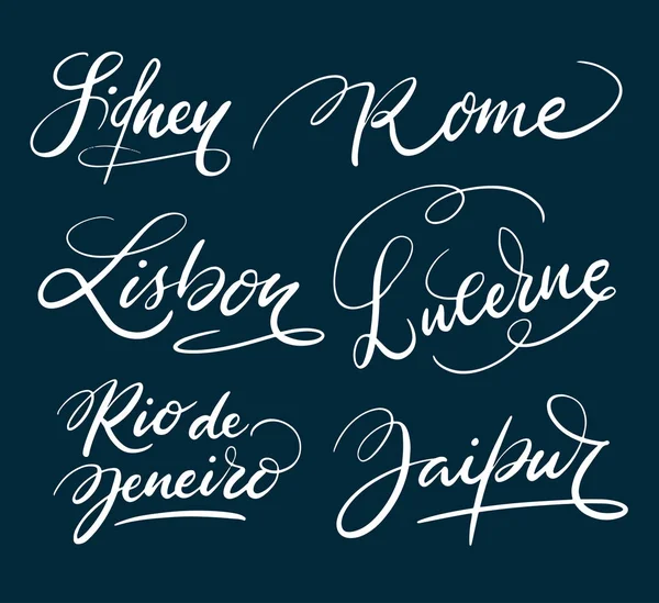 Sidney en Lissabon handgeschreven typografie. — Stockvector