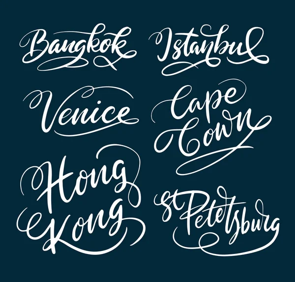 Bangkok ve Venedik el tipografi yazılı. — Stok Vektör