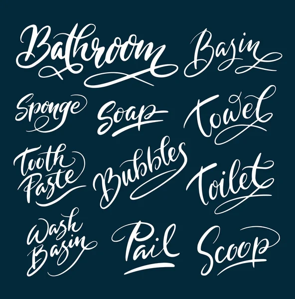 Kylpyhuone ja wc käsin kirjoitettu typografia — vektorikuva