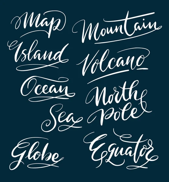 Montaña y mapa tipografía escrita a mano — Archivo Imágenes Vectoriales