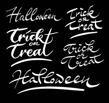 Cadılar Bayramı hüner ya da muamele etmek yazılı tipografi ver. Logo, sembol, kapak etiket, ürün, marka, poster başlık veya herhangi bir grafik tasarım için iyi kullanmak istiyorum. Kolay kullanın veya rengini değiştirmek için 