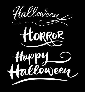 Mutlu Cadılar Bayramı el tipografi yazılmış. Logo, sembol, kapak etiket, ürün, marka, poster başlık veya herhangi bir grafik tasarım için iyi kullanmak istiyorum. Kolay kullanın veya rengini değiştirmek için 