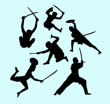 Savaş sanatı erkek ve savunma eylem siluet. Sembol, logo, web simgesi, maskot, işaret, etiket veya istediğiniz herhangi bir tasarım için iyi kullanmak 
