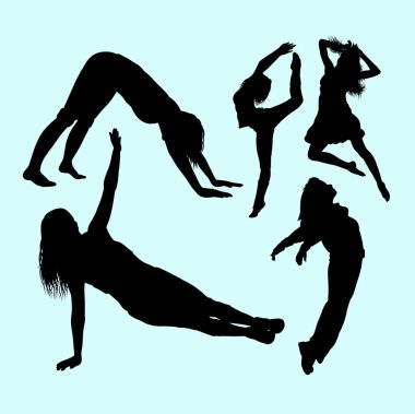 Dans ve spor etkinlik eylem siluet kadınlar. Sembol, logo, web simgesi, maskot, işaret, etiket veya istediğiniz herhangi bir tasarım için iyi kullanmak 