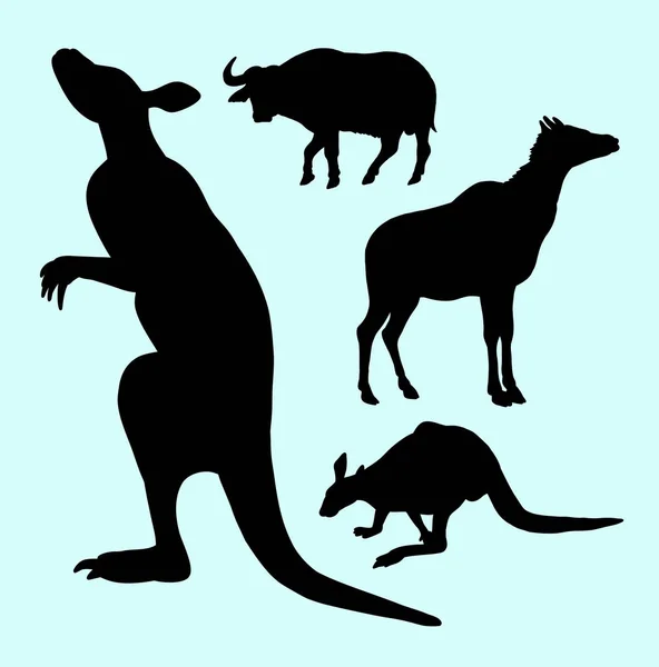 袋鼠和水牛农场动物剪影 很好地使用徽标 Web 符号或任何您想要的设计 — 图库矢量图片
