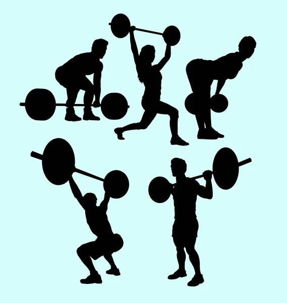 Ağır Kaldırma Fitness Erkek Dişi Siluet Sembol Logo Web Simgesi — Stok Vektör