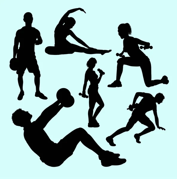 Fitness Ginnastica Adolescente Persone Silhouette Sportiva Buon Uso Simbolo Logo — Vettoriale Stock