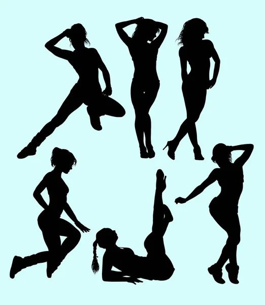 Meninas Sexy Pose Silhueta Ação Bom Uso Para Símbolo Logotipo — Vetor de Stock