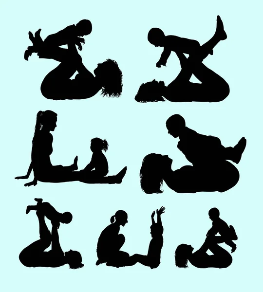 母亲和婴儿玩耍和运动剪影 良好的使用符号 网页图标 吉祥物 或任何设计你想要的 — 图库矢量图片