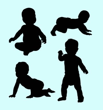 Bebek eylem siluet. Sembol, logo, web simgesi, maskot, işaret, etiket tasarım veya istediğiniz herhangi bir tasarım için iyi kullanın. Kullanımı kolay. 