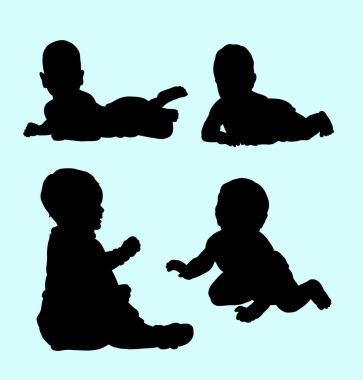 Bebek sakin ol ve siluet oynarken. Sembol, logo, web simgesi, maskot, işaret, etiket tasarım veya istediğiniz herhangi bir tasarım için iyi kullanmak.