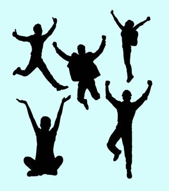 Mutlu insanlar siluet. Sembol, logo, web simgesi, maskot, işaret, etiket tasarım veya istediğiniz herhangi bir tasarım için iyi kullanmak. 