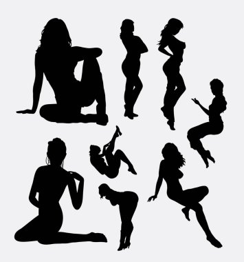 Seksi kadın eylem siluet. Sembol, logo, web simgesi, maskot, işaret veya herhangi bir tasarım için iyi kullanmak istiyorum. 