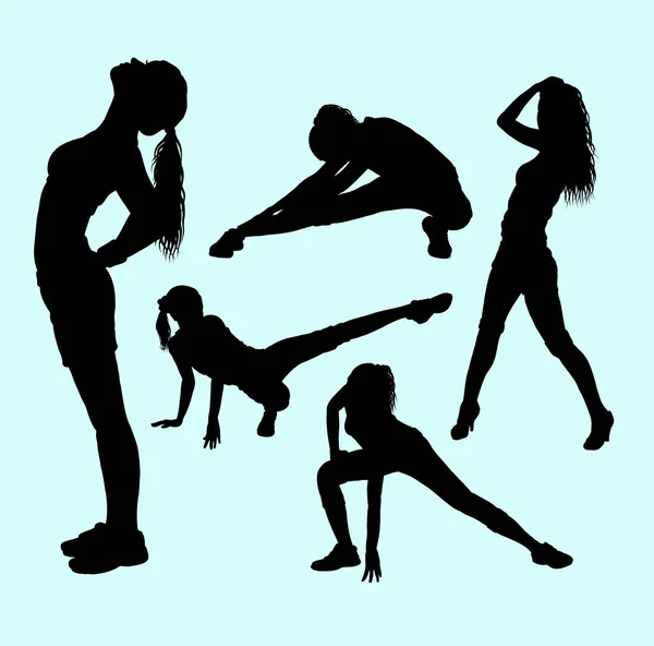 Vrouwelijke Pilates Sportoefening Gezonde Silhouet Goed Gebruik Voor Symbool Web — Stockvector