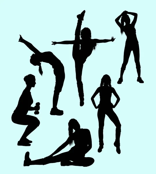 Kvinnliga Pilates Sport Motion Friska Siluett Bra Användning För Symbol — Stock vektor