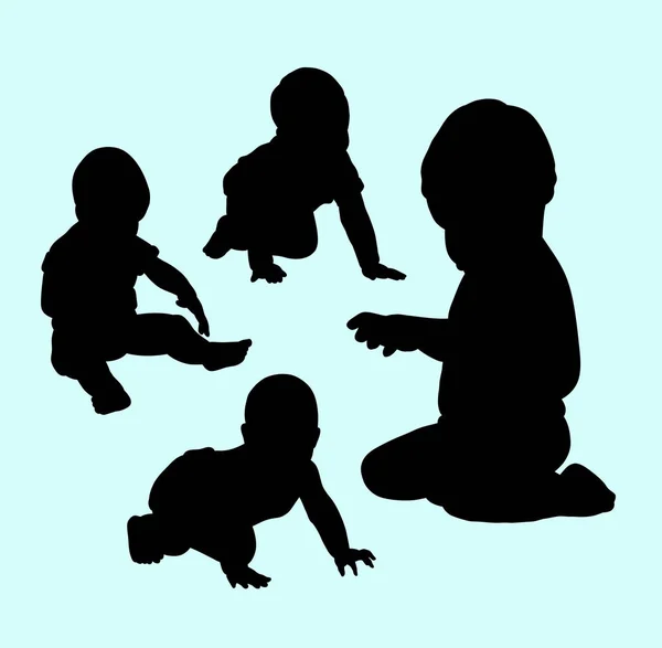 Babies Playing Silhouette Good Use Symbol Logo Web Icon Mascot — Stock Vector