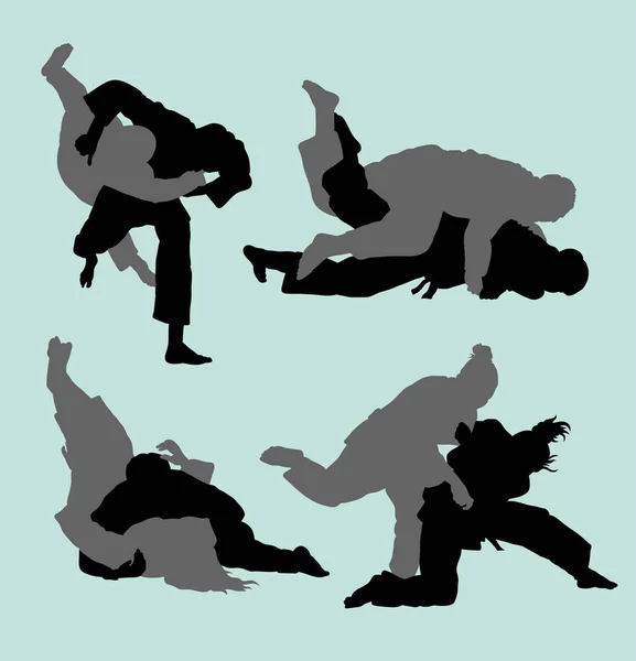 Judo Duel Sport Silhouet Goed Gebruik Voor Symbool Logo Web — Stockvector