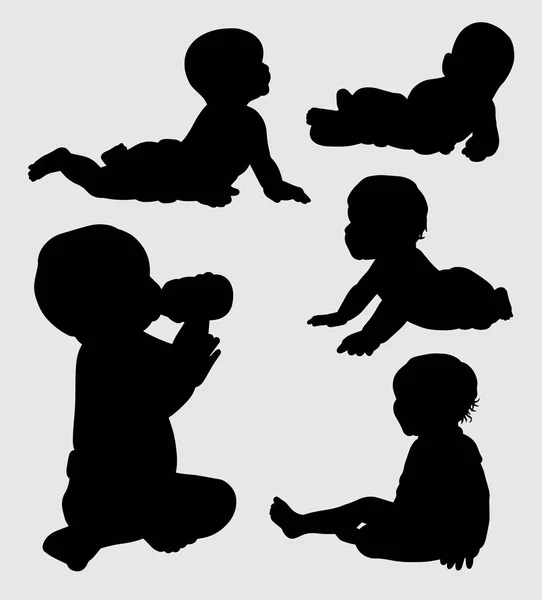 Babies Action Silhouette Good Use Symbol Web Icon Mascot Logo — Stock Vector
