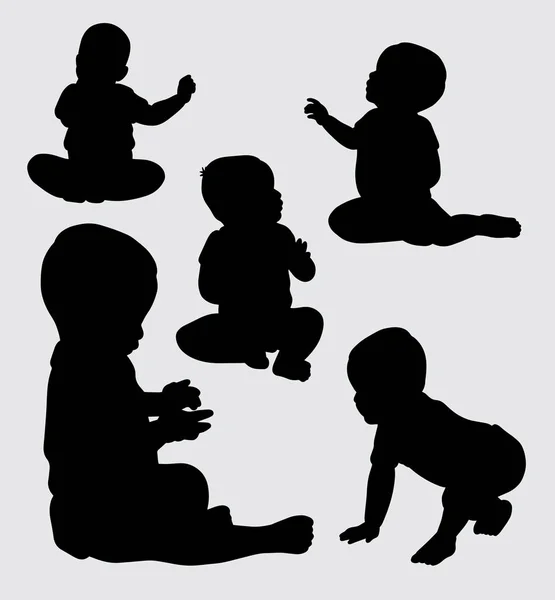 Bebekler Eylem Siluet Sembol Web Simgesi Maskot Logo Işaret Etiket — Stok Vektör