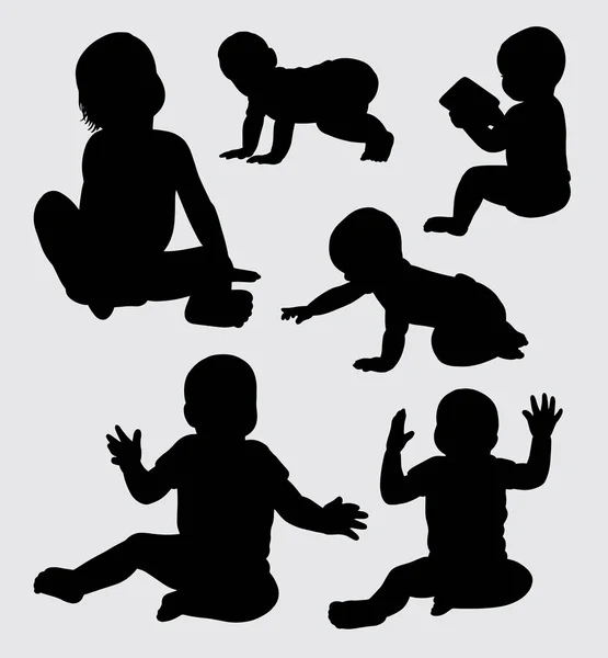 Silhouette Action Bébés Bon Usage Pour Symbole Icône Web Mascotte — Image vectorielle