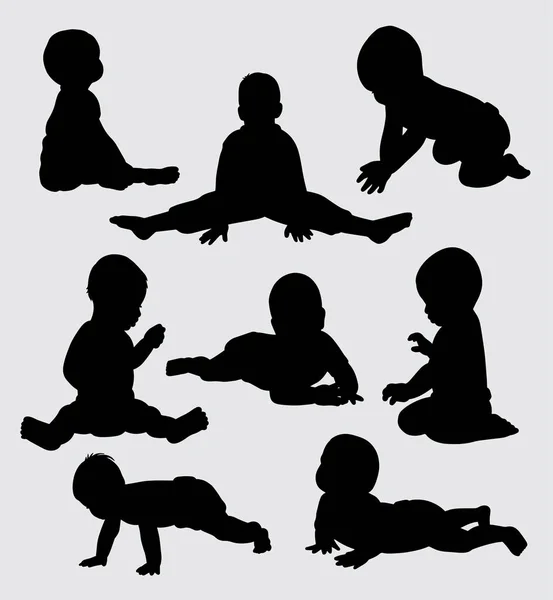 Babies Action Silhouette Good Use Symbol Web Icon Mascot Logo — Stock Vector