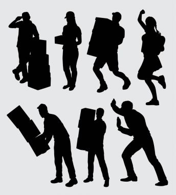 İnsanlar iş kadın ve erkek eylem siluet. sembol, logo, web simgesi, maskot, etiket, işaret veya istediğiniz herhangi bir tasarım için iyi kullanmak. 