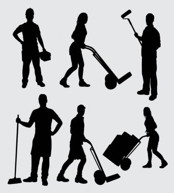 sembol, logo, web simgesi, maskot, etiket, işaret veya istediğiniz herhangi bir tasarım için çalışan erkek ve dişi siluet iyi kullanmak. 