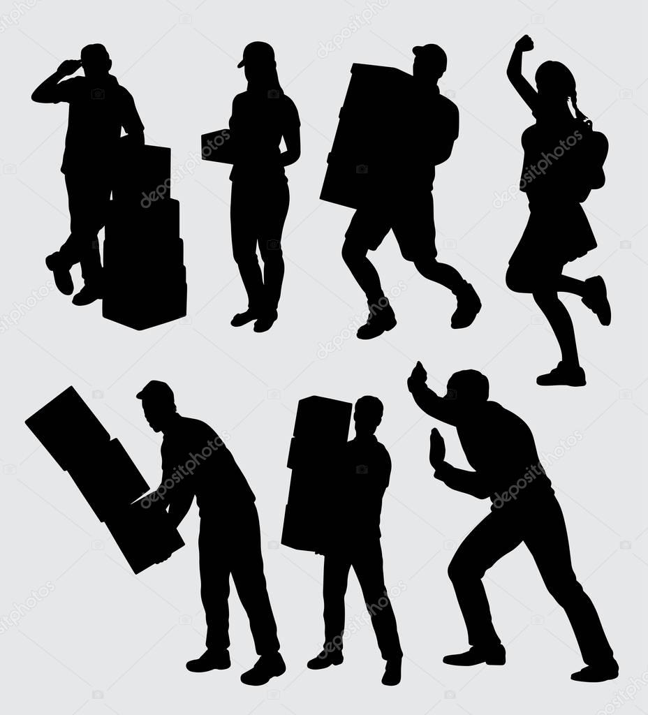 People at work male and female action silhouette. good use for symbol, logo, web icon, mascot, sticker, sign, or any design you want. 