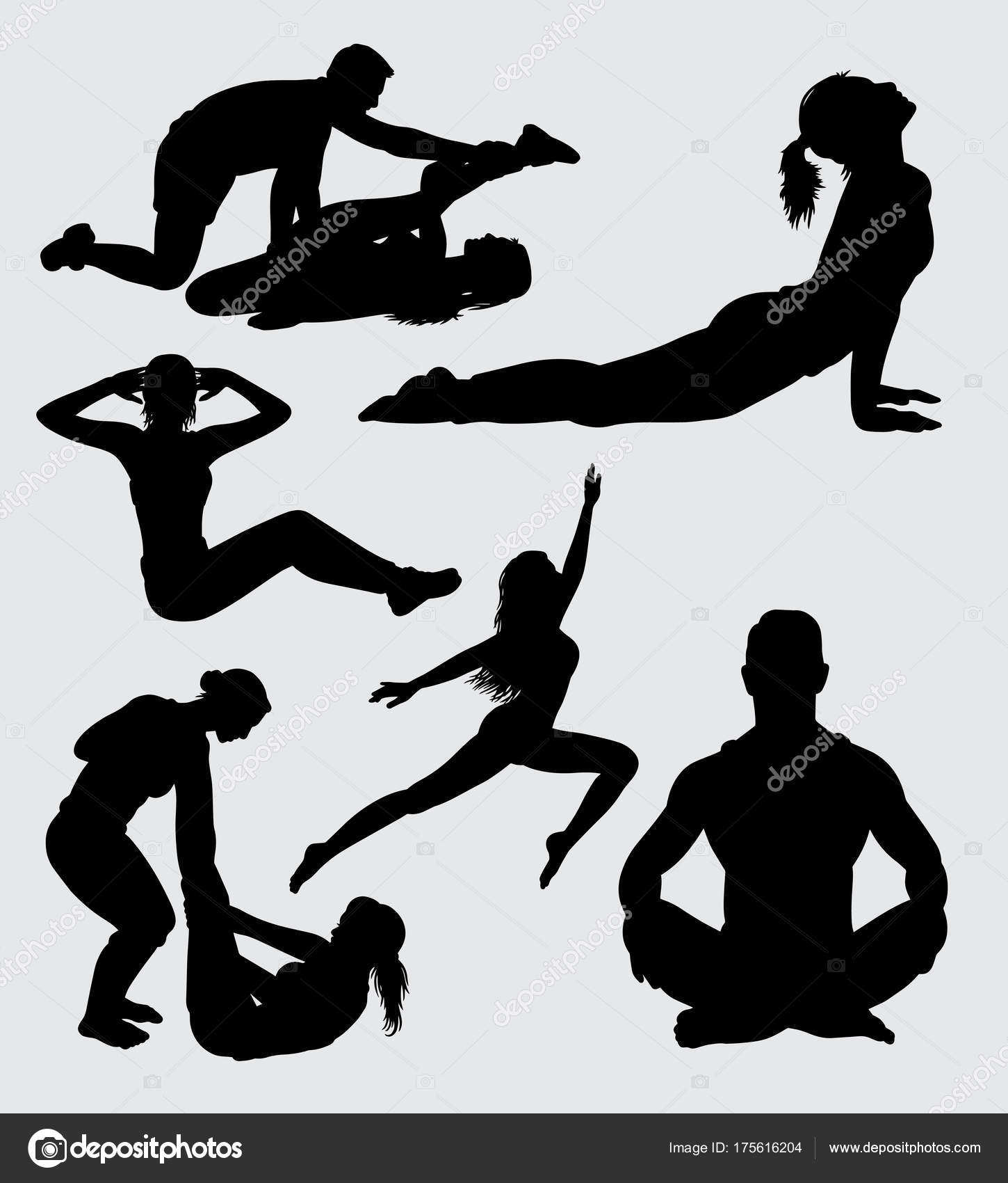 Fitness Yoga Sport Male Female Silhouette Good Use Symbol Logo