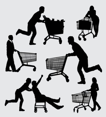 erkek ve dişi eylem siluet alışveriş. Sembol, logo, web simgesi, maskot, işaret, etiket veya istediğiniz herhangi bir tasarım için iyi kullanmak. 