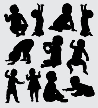 bebekler eylem siluet. sembol, logo, web simgesi, maskot, işaret, etiket veya istediğiniz herhangi bir tasarım için iyi kullanmak. 
