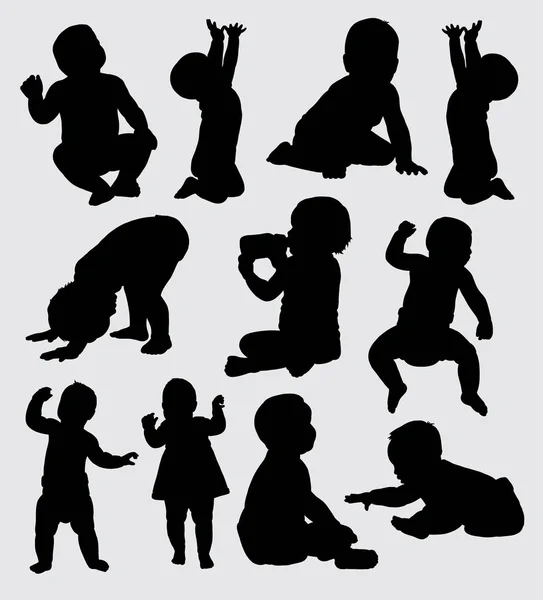 Babies Action Silhouette Good Use Symbol Logo Web Icon Mascot — Stock Vector