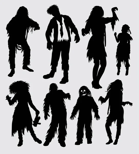 Zombie Actie Van Mannelijke Vrouwelijke Silhouet Goed Gebruik Voor Symbool — Stockvector