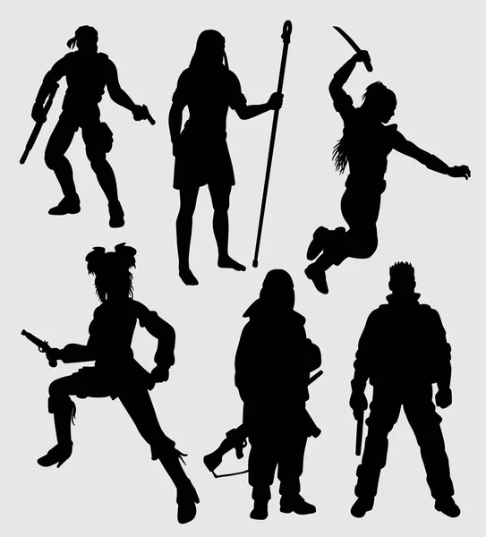 Kahraman Silah Insanlarla Sembol Logo Web Simgesi Maskot Etiket Veya — Stok Vektör