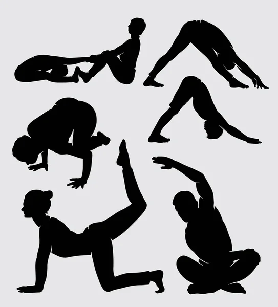 Yoga Treinamento Esporte Masculino Feminino Silhueta Bom Uso Para Símbolo — Vetor de Stock