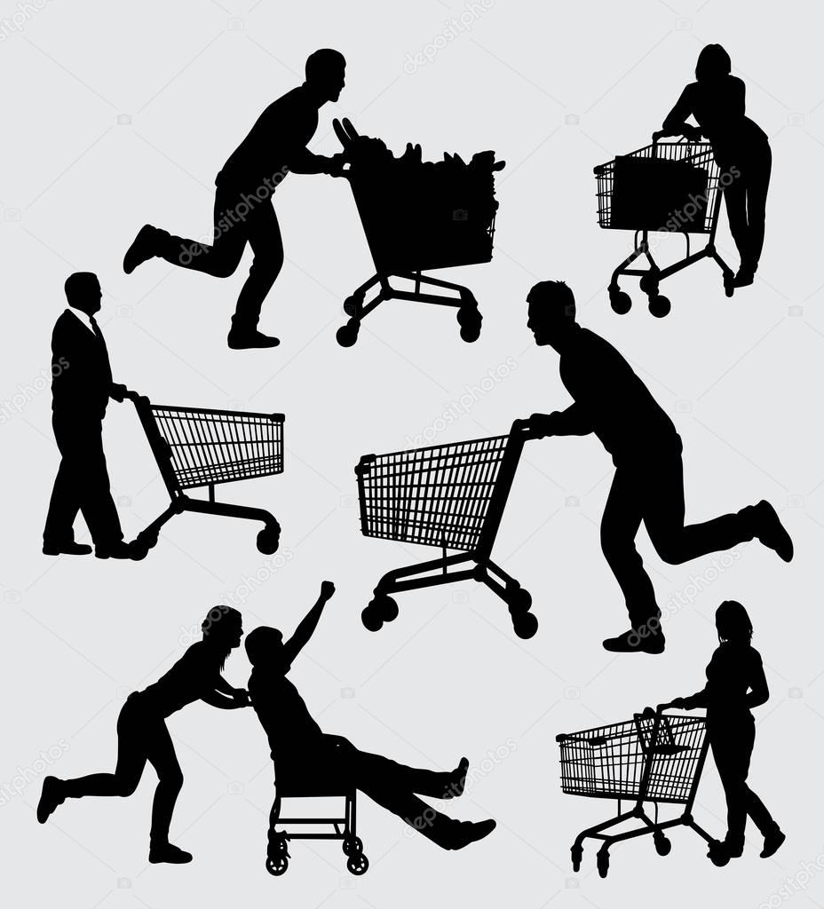 Shopping male and female action silhouette. Good use for symbol, logo, web icon, mascot, sign, sticker, or any design you want.