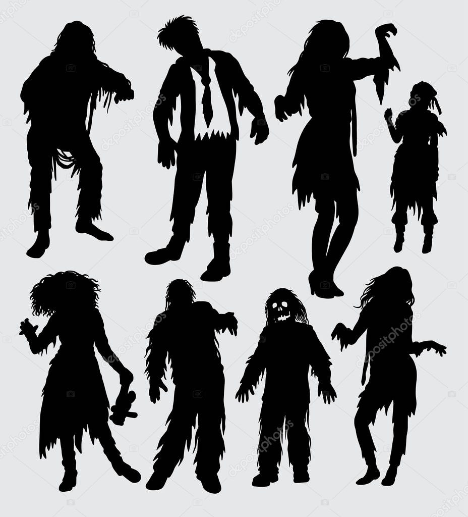 Zombie male and female action silhouette. Good use for symbol, logo, web icon, mascot, sign, sticker or any design you want